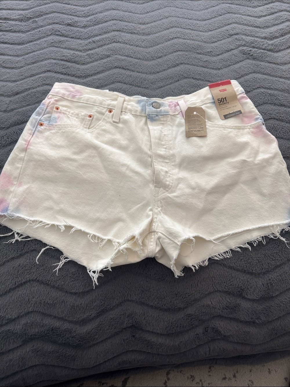 Levi's White Denim Cutoff Shorts with Pastel Accents